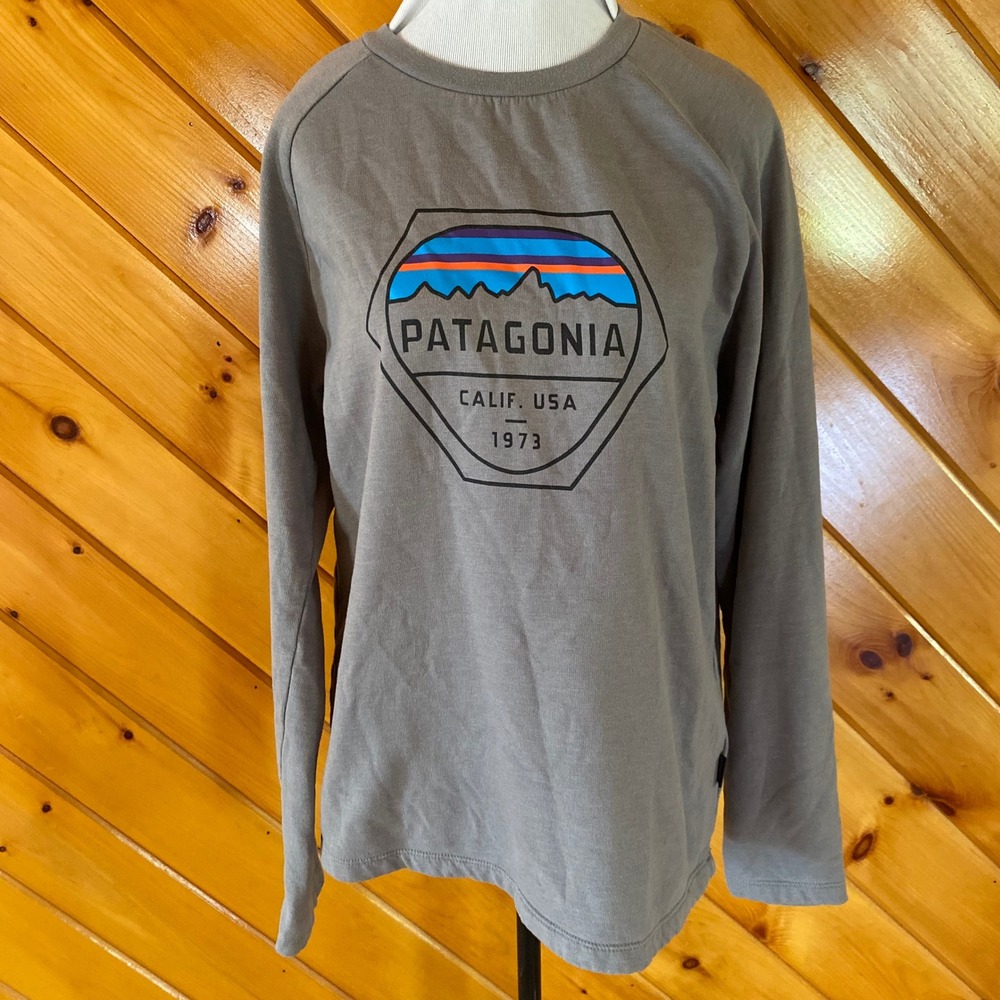 Patagonia Mens Grey Organic Cotton Fitz Roy Logo Crewneck Sweatshirt STY39548 M